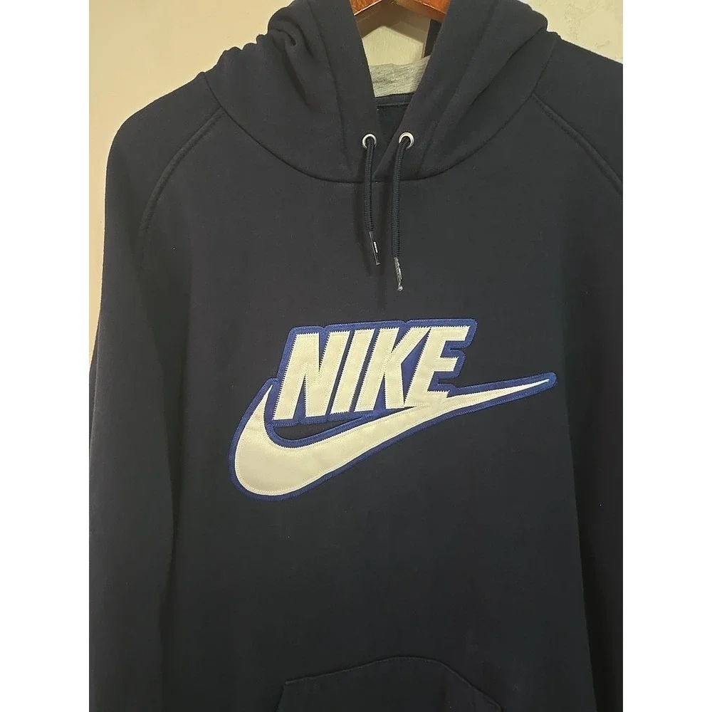 Vtg 90s Nike Hoodie Men's XL Bllue Navy Spellout Pullover  Sweatshirt‎ 90s Retro